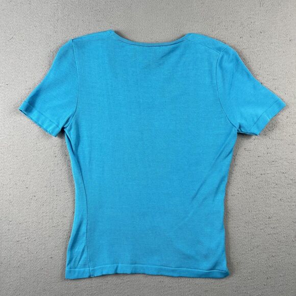 Worldly Things By‎ Styltricot Knit Blouse Shirt Womens 6 Light Blue Short Sleeve - Picture 14 of 16